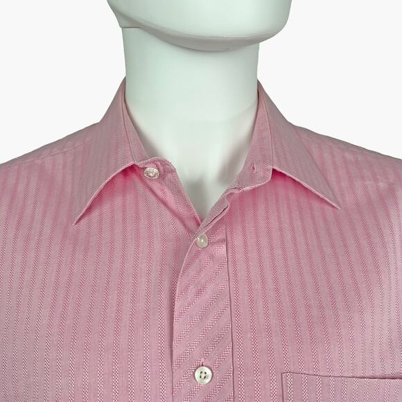 TED BAKER Long-Sleeve Striped Button-Up Dress Shirt (Salmon | Size 16-34/35) - Picture 4 of 8